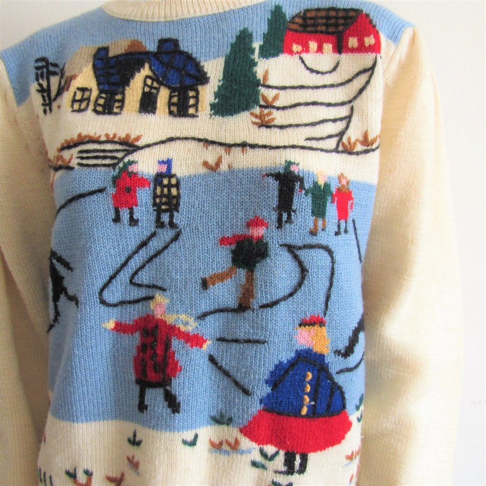 Vintage Skating Pure Wool Cottagecore Sweater - Picture 2 of 3
